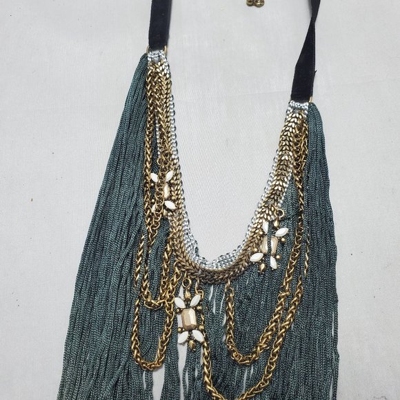 Gimmicks by BKE Teal and Gold Fringe Necklace - Picture 5 of 8